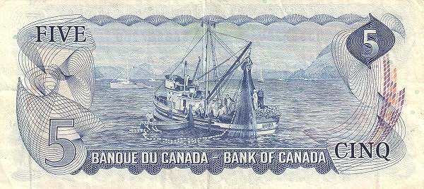 5 Dollars CAN Banknote (1969-1975 Issue) 1972 (reverse)