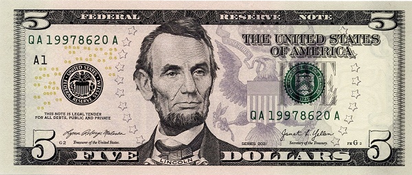 5 Dollars USA Banknote (Standard Issue) 2021