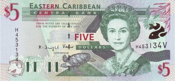 5 Dollars XCD Banknote (2000 Issue (Without Left Extension)) 2000 (reverse)