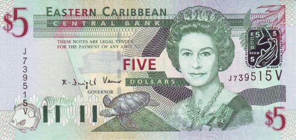 5 Dollars XCD Banknote (2003 'Silver Foil' Issue) 2003 (reverse)