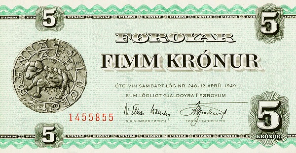 5 Faroese Kronur Banknote (1949)