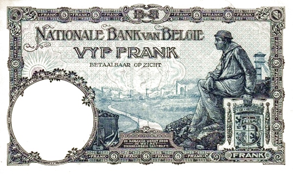 5 Francs / Frank BEF Banknote (World War I Issue) 1922-1926 (reverse)