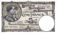 5 Francs / Frank BEF Banknote (World War I Issue) 1922-1926
