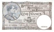 5 Francs / Frank BEF Banknote (World War I Issue) 1938