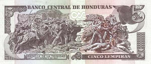 5 Honduran Lempira Banknote (Francisco Morazan) (reverse)