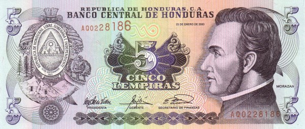 5 Honduran Lempira Banknote (Francisco Morazan)