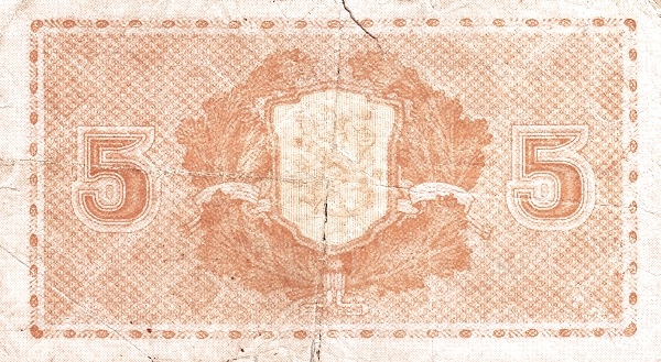 5 Markkaa / Mark FIN Banknote (Post-WWII Markka Issue) 1945 (reverse)