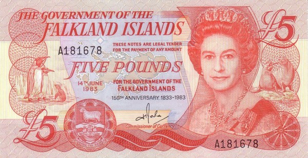 5 Pounds FLK Banknote (1983 '150th Anniversary of British Rule' Commemorative) 1983