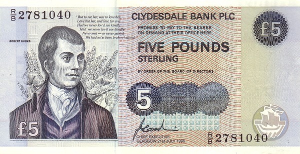 5 Pounds Sterling GBR Banknote (Clydesdale Bank Issue) 1996