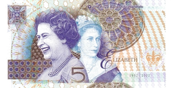 5 Pounds Sterling GBR Banknote (Royal Bank of Scotland Issue) 2002 (reverse)