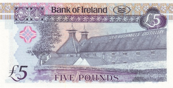 5 Pounds Sterling NIR Banknote (Mid-Series Bank of Ireland Notes) 2008 (reverse)