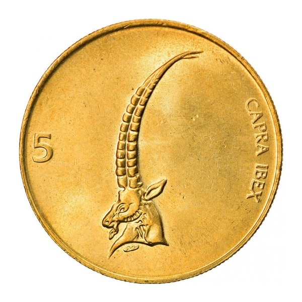 5 Slovenian Tolars coin (reverse)