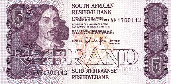 5 South African Rand Banknote (Van Riebeeck 1978 Issue)