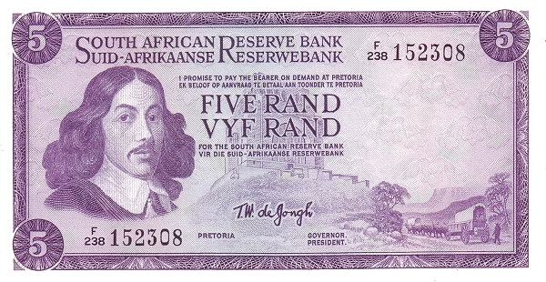 5 South African Rand Banknote (Van Riebeeck Framed)