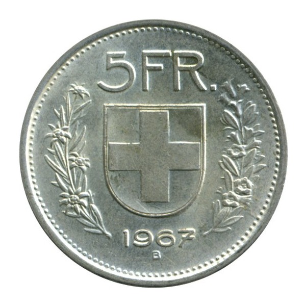 5 Swiss Francs coin (shield) (reverse)