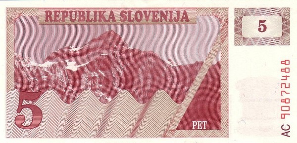 5 Tolarjev SVN Banknote (Independence Issue) 1990 (reverse)