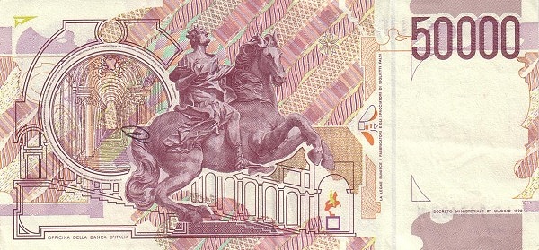 50.000 Lire ITA Banknote (Modern Lira Banknotes) 1992 (reverse)