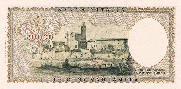 50.000 Lire ITA Banknote (Pre-WWII Banknotes) 1967-1974 (reverse)