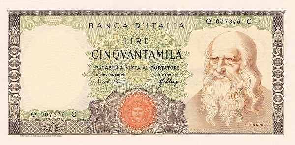50.000 Lire ITA Banknote (Pre-WWII Banknotes) 1967-1974