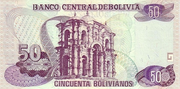 50 Bolivian Bolivianos Banknote (Perez De Holguin) (reverse)