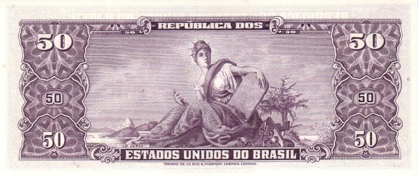 50 Brazilian Cruzeiros Banknote (Princesa Isabel Purple Type) (reverse)