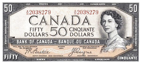 50 Dollars CAN Banknote (1954 Devils Face Issue) 1954