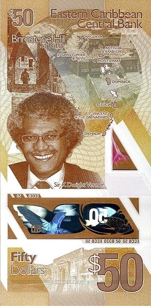 50 Dollars XCD Banknote (2019–2021 Polymer 'New Design' Issue) 2019 (reverse)