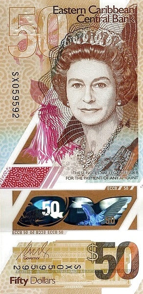 50 Dollars XCD Banknote (2019–2021 Polymer 'New Design' Issue) 2019
