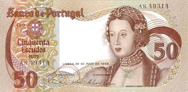 50 Escudos POR Banknote (Mid-20th Century Escudo Notes) 1968