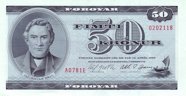 50 Faroese Kronur Banknote (Nolsoyar Pall)