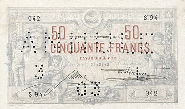 50 Francs BEF Banknote (Pre-World War I Issue) 1881-1887