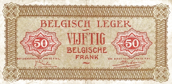 50 Francs Belges / Belgische Frank BEF Banknote (1946 Military Payment Certificates Issue) 1946 (reverse)