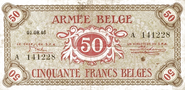 50 Francs Belges / Belgische Frank BEF Banknote (1946 Military Payment Certificates Issue) 1946