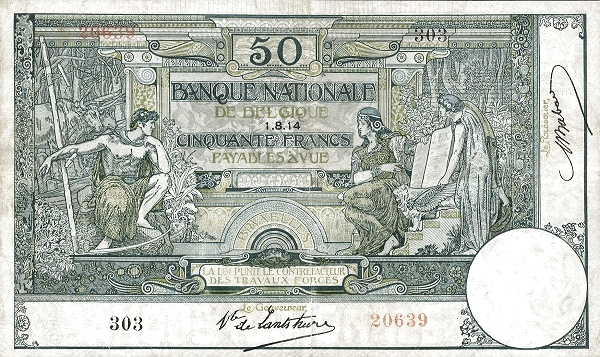 50 Francs / Frank BEF Banknote (Pre-World War I Issue) 1914