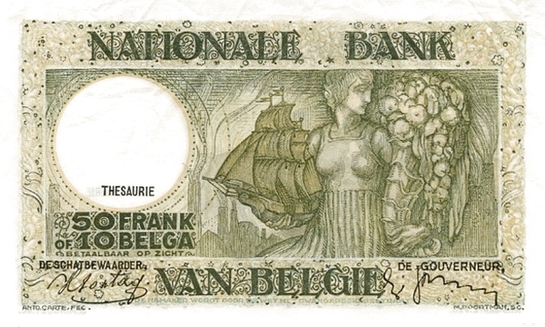 50 Francs / Frank BEF Banknote (World War I Issue) 1935-1947 (reverse)