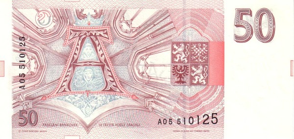 50 Korun Českých CZK Banknote (1993 First Czech National Bank Issue) 1993 (reverse)