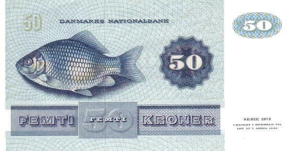 50 Kroner DNK Banknote (Classic Nationalbank Issue) 1972-1998 (reverse)