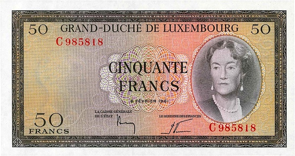 50 Luxembourg Francs Banknote (Grand Duchess Charlotte)