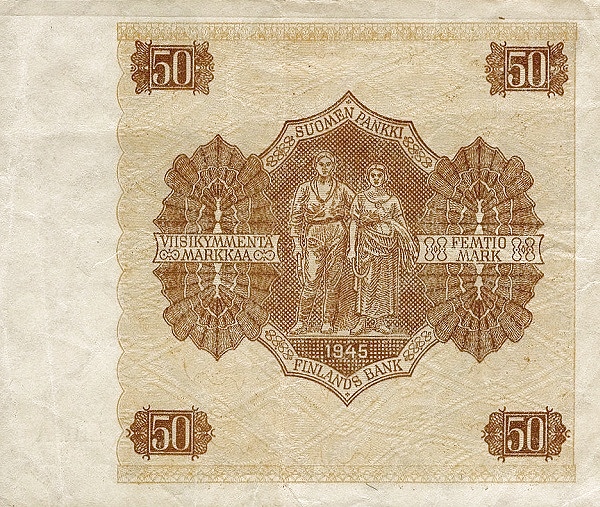 50 Markkaa / Mark FIN Banknote (Post-WWII Markka Issue) 1945 (reverse)
