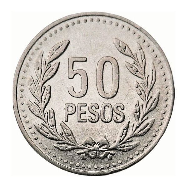 50 Pesos coin Colombia (National Constitution) (reverse)