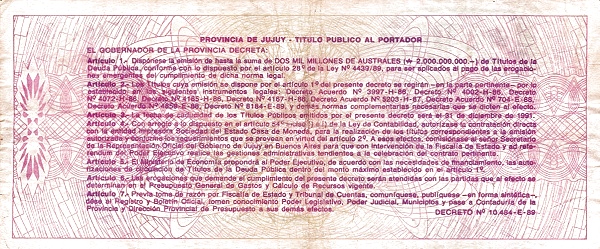 500 Australes ARG Banknote (Various Bank Issues) 1991 (reverse)