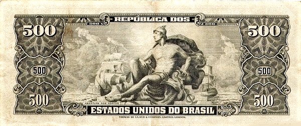 500 Brazilian Cruzeiros Banknote (Dom Joao Vi Green Type) (reverse)
