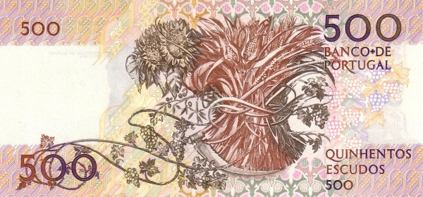 500 Escudos POR Banknote (Mid-20th Century Escudo Notes) 1987-1994 (reverse)
