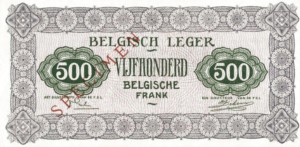500 Francs Belges / Belgische Frank BEF Banknote (1946 Military Payment Certificates Issue) 1946 (reverse)