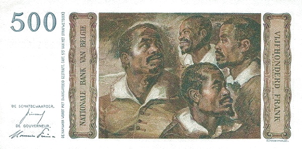 500 Francs / Frank BEF Banknote (Interwar Period Issue) 1952-1958 (reverse)