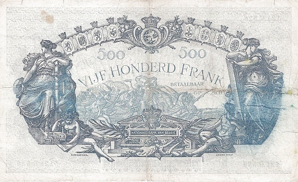 500 Francs / Frank BEF Banknote (Pre-World War I Issue) 1910-1925 (reverse)