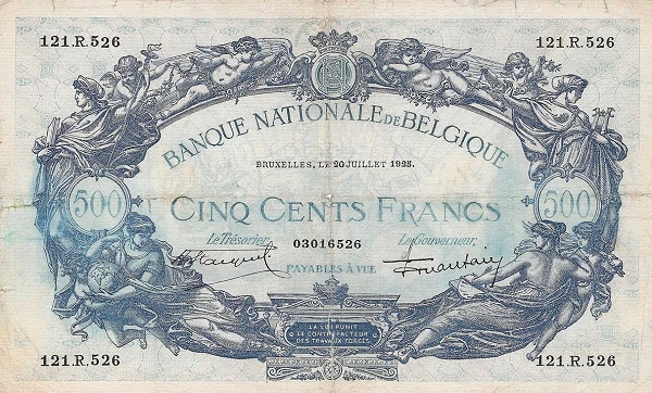 500 Francs / Frank BEF Banknote (Pre-World War I Issue) 1910-1925