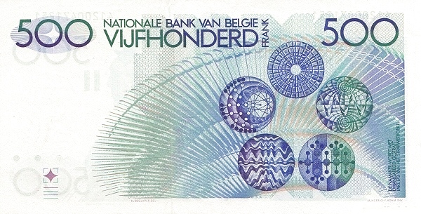 500 Francs / Frank BEF Banknote (World War II Issue) 1980-1981 (reverse)