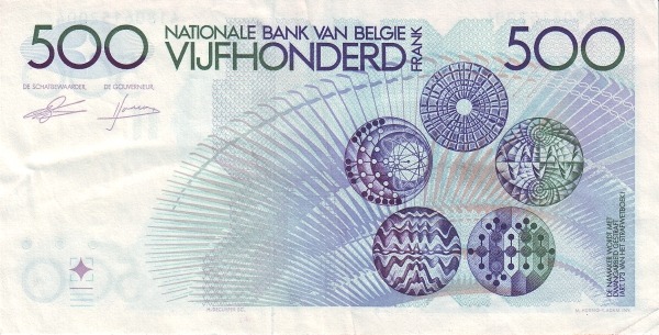500 Francs / Frank BEF Banknote (World War II Issue) 1982-1998 (reverse)