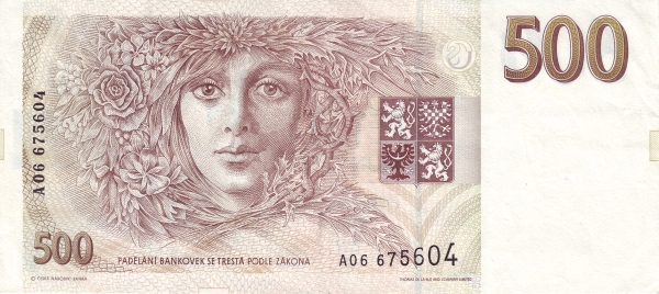500 Korun Českých CZK Banknote (1993 First Czech National Bank Issue) 1993 (reverse)